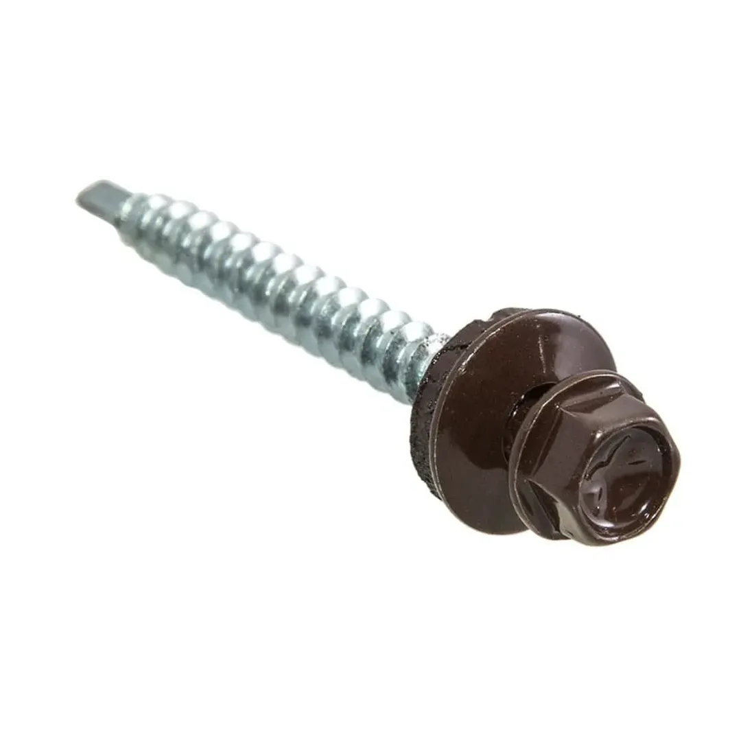 Саморезы кровельные с буром 50х4	8 мм металл-дерево коричневые RAL 8017 (40 шт.)
