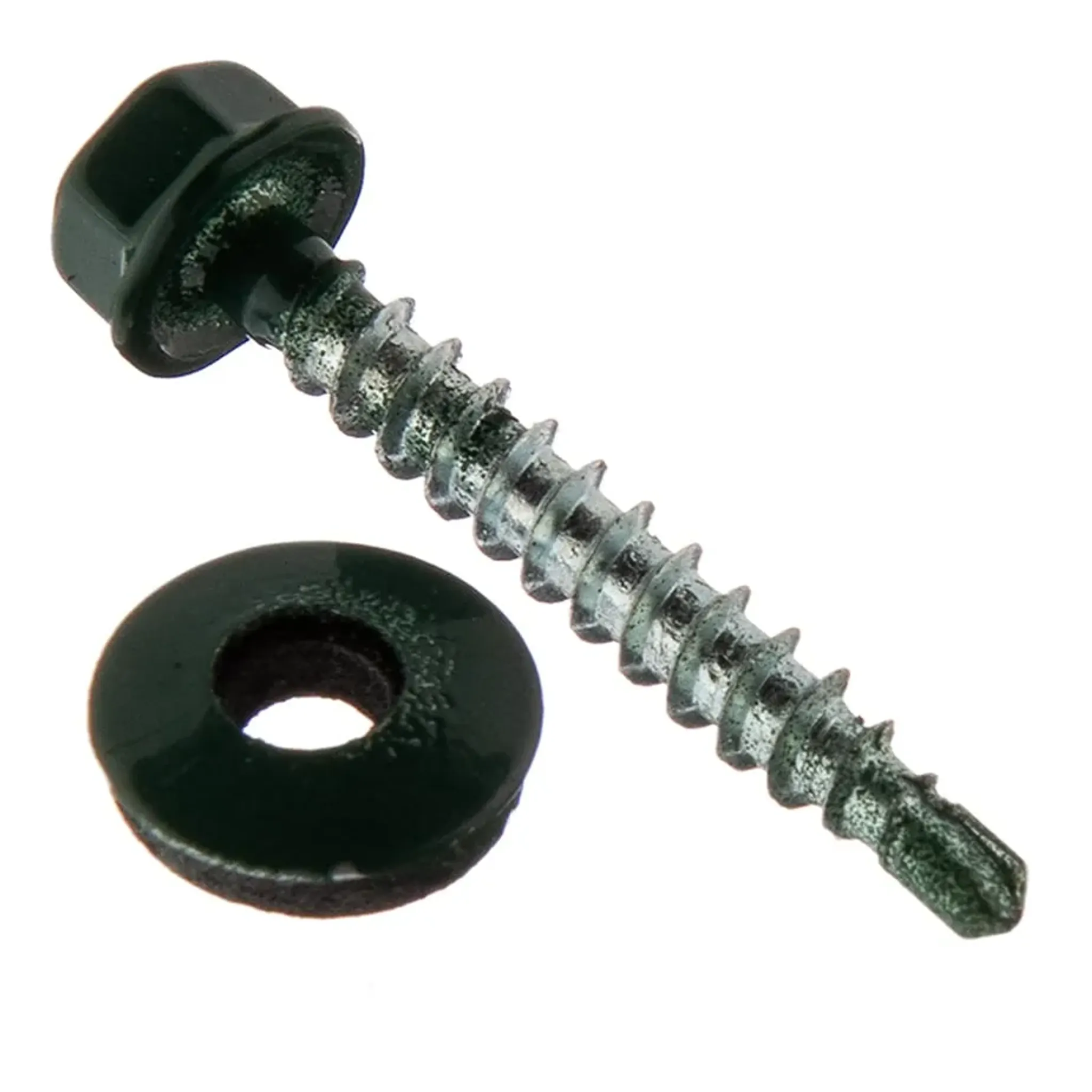 Саморезы кровельные с буром 35х4 8 мм металл-дерево зеленые RAL 6005 (60 шт.)